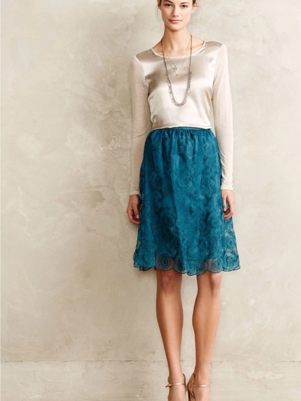 Yoana Baraschi for Anthropologie Blossomed Aubrieta lace teal skirt size 14 - Picture 2 of 13
